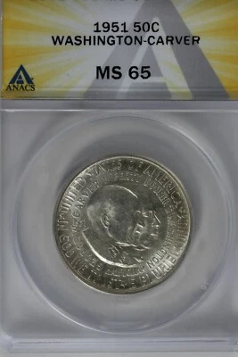 1951 .50  ANACS  MS 65 WASHINGTON-CARVER   Classic Commemorative Coins  - Image 1 of 2