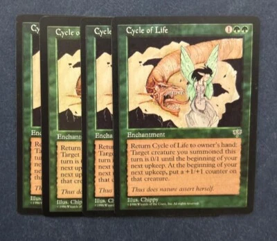 MTG 4X MIRAGE CYCLE OF LIFE NM MAGIC THE GATHERING GREEN RARE ENCHANT ENGLISH - Image 1 of 4