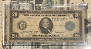 1914 $20 Federal Reserve Note Chicago, Blue Seal FR# 966, F/VF Note. RARE ERROR - Picture 1 of 23