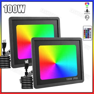 2X 100W LED Fluter RGB mit Fernbedienung Stecker Flutlicht Strahler Scheinwerfer - Imagen 1 de 11