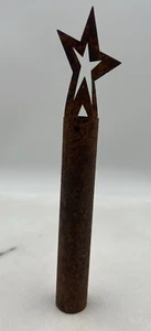 Vintage Rustic Metal Candle Holder 9in With Star Uniquely Primitive Cylindrical - Picture 1 of 9