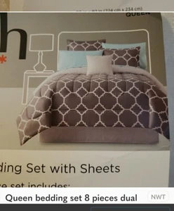 Brand New 8 Pc Comforter Set Queen Dual Side Bed In A Bag - Picture 1 of 5