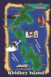 Washington, Whidbey Island color map postcard (STAMPS, POSTAGE, COLLECTIBLE) - Picture 1 of 2