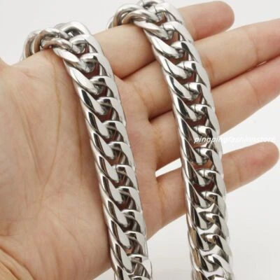 Collar de cadena de eslabones cubanos con bordillo de acero inoxidable tono dorado 16/20 mm para hombre 16"-40" Foto 1 de 4