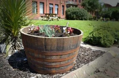 HOGSHEAD very LARGE Half Whiskey Barrel Oak Planter Wooden Flower Garden Pot Tub - Image 1 of 4