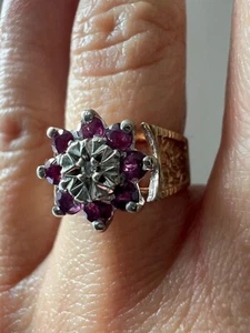 9ct Yellow Gold Ring Purple Ruby Diamonds 375 Hallmarked Ring Size L - 9ct Gold - Picture 1 of 9