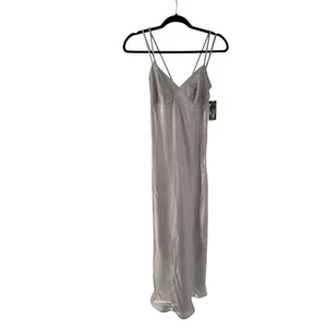 Abito slip favola selvaggia grigio iridescente midi scollo a V scintillante taglia XXS elegante con spalline - Foto 1 di 10