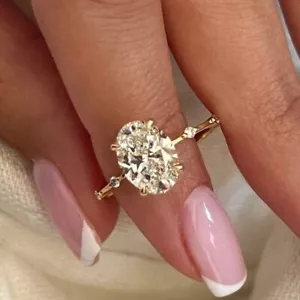 1.5CTW Oval Cut D Moissanite Vintage Engagement Ring 14k Yellow Gold Plated - Picture 1 of 8