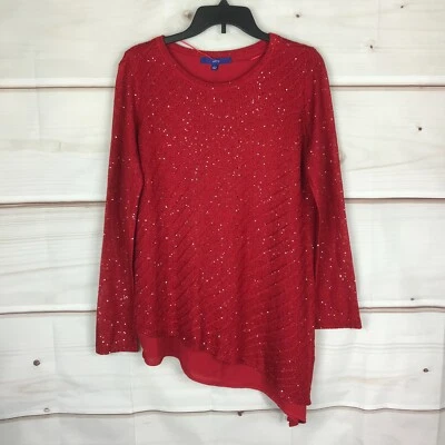 Apt 9 Suéter Mujer L Rojo Tejido Dobladillo Asimétrico Lentejuelas Pullover Manga Larga Foto 1 de 4