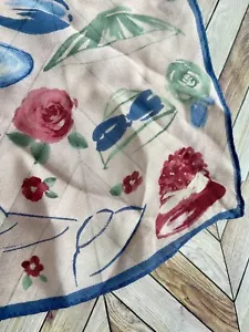 Vintage Silk Scarf Victorian Hat Floral Print Rolled Edges 22” Square - Picture 1 of 4
