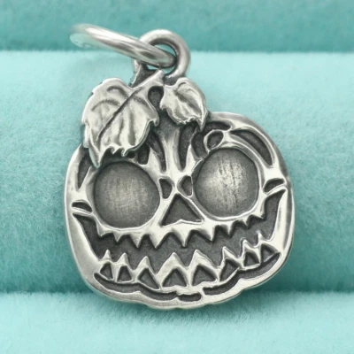 Halloween Pumpkin Face Head Charm Pendant Day of the Dead In 925 Sterling Silver - Image 1 of 4