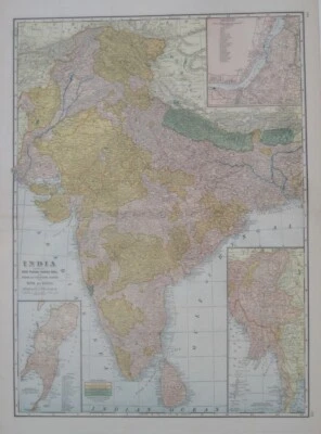 Original 1911 Map INDIA Nepal Bhutan Calcutta Bombay Burma Ceylon Kashmir Bhopal - Image 1 of 4