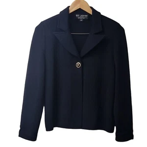 St John Marie Gray Santana Knit Black Sweater Jacket Crest Buttons Sz 6 - Picture 1 of 6