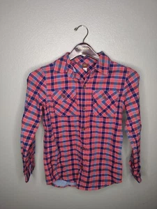 Tea Collection Boys Unisex Flannel Button Up Shirt Top 12 Pink Blue A21 - Picture 1 of 4