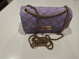 Jelly Style Bag Club Festival Purse w/Chain Quilted Rubber Purple Periwinkle - Picture 1 of 9