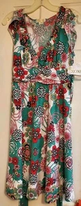 NEW XOXO FLORAL White Green Pink Black Fit & Flare Women Dress Size M Medium NWT - Picture 1 of 12