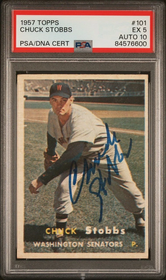 Chuck Stobbs Washington Senators Red Sox Twins 1957 Topps PSA DNA Auto 10 Gem - Image 1 of 1