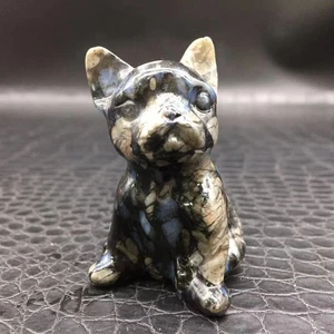 Natural Glaucophane Crystal Quartz Carved French Bulldog Decorate Healing 2.23'' - Picture 1 of 7