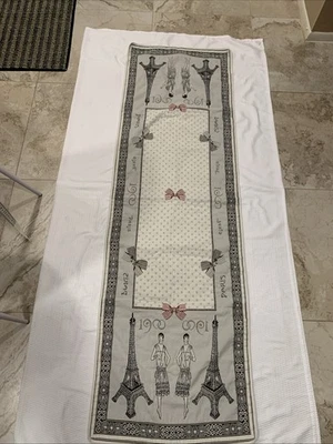 RARE Tissus Toselli Table Runner Pink Black Paris 64" x 20”white  Polka Dot - Image 1 of 4