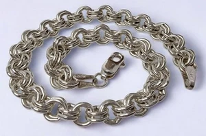 Sz 8 Signed N/C 925 Sterling Silver Double Rolo Link 12g National Chain Bracelet - Picture 1 of 11