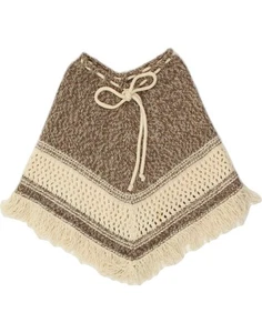 BENETTON Girls Knit A-Line Skirt 7-8 Years W16 Brown Colourblock Wool CN78 - Picture 1 of 3