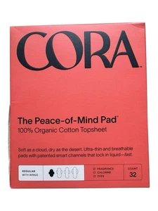 Cora Peace of Mind Pads Regular Organic Cotton with Wings - 32 Count - Picture 1 of 6