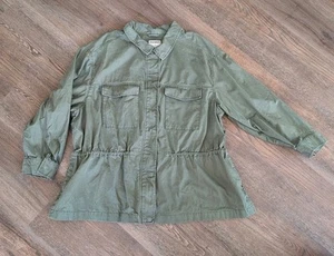 Old Navy Womens Khaki Green Field Jacket 3X Lagenlook Cabincore Grunge - Picture 1 of 23