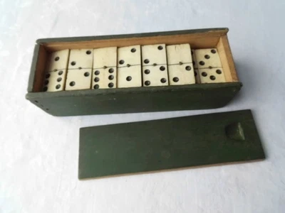 Vintage Ebony & Bone Dominoes in wooden box - Image 1 of 4