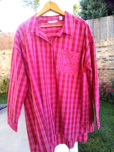 Isaac Mizahi Live! Buntes Damenhemd Größe 16 rot/rosa kariert neu ohne Etikett - Bild 1 von 6