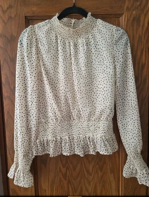 Camicetta pullover Japna media panna e marrone a pois manica lunga fumè - Immagine 1 di 4