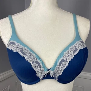 Victoria's Secret, Talla 34C, Sujetador de Cobertura Perfecta de Encaje Azul, Aros, EUC - Imagen 1 de 6