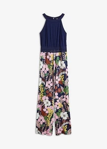 Neu Damen Jumpsuit mit Georgette-Einsatz Gr. 48/50 Blau Pink Bedruckt - Bild 1 von 1