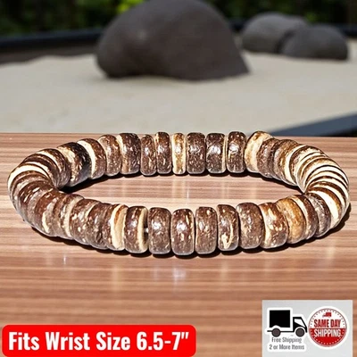 Pulsera de muñeca con cuentas cilíndricas de madera marrón diseño simple 8 mm tamaño 6,5-7 Foto 1 de 2