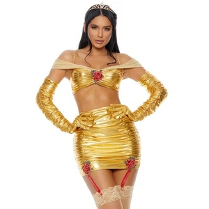 Princess Costume Crop Top Skirt Gloves Tiara Crown Roses Belle 559614D XS/S - Picture 1 of 12