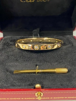 Brazalete Cartier LOVE 10 Diamantes Oro Amarillo 18K Genuino Talla 16 Foto 1 de 4
