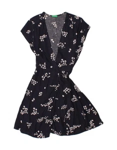 BENETTON Womens Wrap Dress UK 12 Medium Navy Blue Floral BF12 - Picture 1 of 3