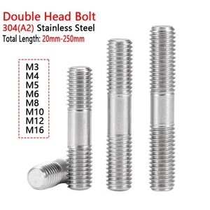 M3 M4-M16 Double End Threaded Stud Bar Rod Bolts 304 (A2) Stainless Steel Screws - Picture 1 of 9