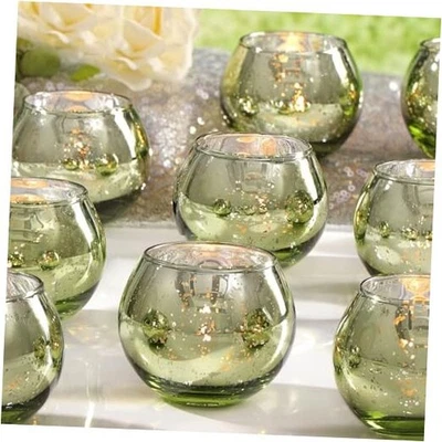  Подсвечники - ртутные стеклянные бирюзовые подсвечники для весны 24 зеленые - Изображение 1 из 4