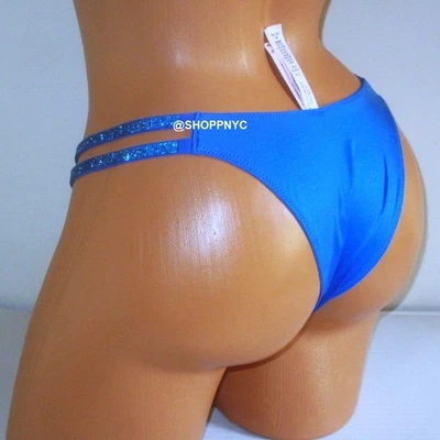 VICTORIA SECRET Very Sexy Double Shine Strap Brazilian Panty Size M Blue Satin - Image 1 of 4