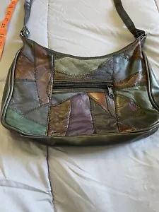 Patchwork Shoulder Bag. Suede And Leather Hobo Boho Hippie Vintage. 30”long. - Picture 1 of 5
