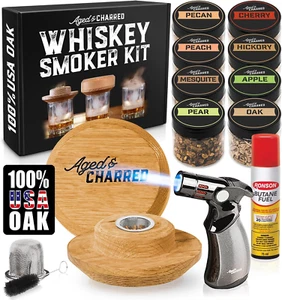 Whiskey Smoker Set mit Fackel und Butan - 8 Geschmacksrichtungen Wood Chips, 100% USA Oak Sm - Bild 1 von 12