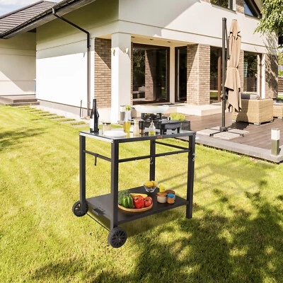 VEVOR Desserte Plancha Chariot de Barbecue à 2 Niveaux avec Roulettes Jardin