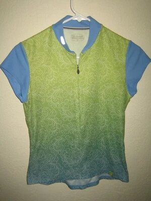 Jersey de ciclismo Sugoi talla SP verde azul 1/4 cremallera manga diseño hoja 3 bolsillos Foto 1 de 4