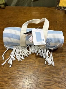 NWT Victoria's Secret Blue & White Striped Beach Towel W/ Carry Handle 34”x64” - Picture 1 of 4