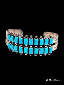 Rare Vintage Sterling Silver Bangle Turquoise Western Bracelet Etched - Picture 1 of 8