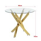 Dining Table and Chairs Set Round Clear Glass Top & Cross Metal Leg Coffee Table