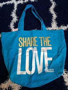 NWT Teal Blue Victoria's Secret PINK Share The Love University Of Pink Tote Bag - Picture 1 of 5