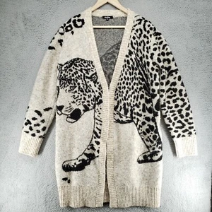 Cocobleu Womens S Sweater Beige Black Leopard Cardigan Open Front - Picture 1 of 20