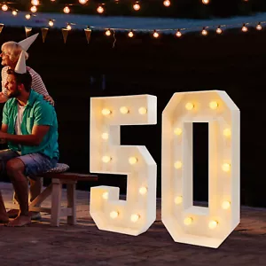 Vintage LED 50 Light Up Number Warm Lamp For Birthday Party Decoration 50th Gift - Picture 1 of 16