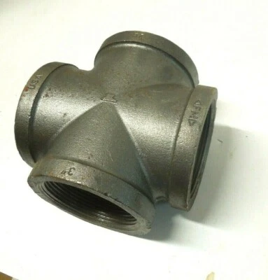3" 150 Female NPT Cross Black Malleable Iron Pipe Fitting MI071141BMI - Image 1 of 3